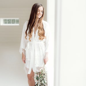 Bridal Lace Robe I Getting Ready LACE Robe | Gift for the Bride | Bridal Shower Gift Robe I Honeymoon Gift Robe I LACE Kimono Robe  3301