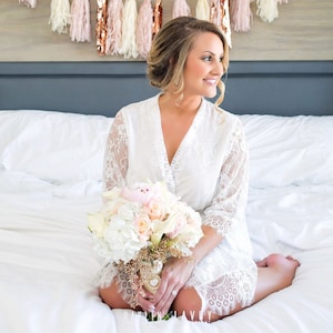 Brautjungfer LACE Robe | Luxus Braut Spitzenkleid | Erste Hilfe Robe |  Spitze Kimono Robe 3201