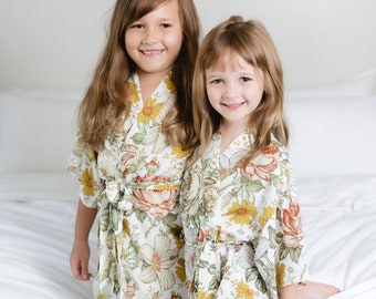 FLOWER GIRL Vintage Garden OCHRE Robes | Floral Pattern Kids Robe I Girls  Kimono Robes for Beach, Wedding, Photo shooting, Poolside