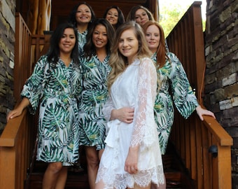 Rayon Cotton Bridesmaid Robe | Tropical Print Bridesmaid Robes | Monstera Leaf Print Bridesmaid Kimono Robe for Bridesmaid Proposal