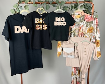 Baby Sack  and Family Matching Robe,  Dad Big Bro Big Sis Tshirts, and Big Sister Robe