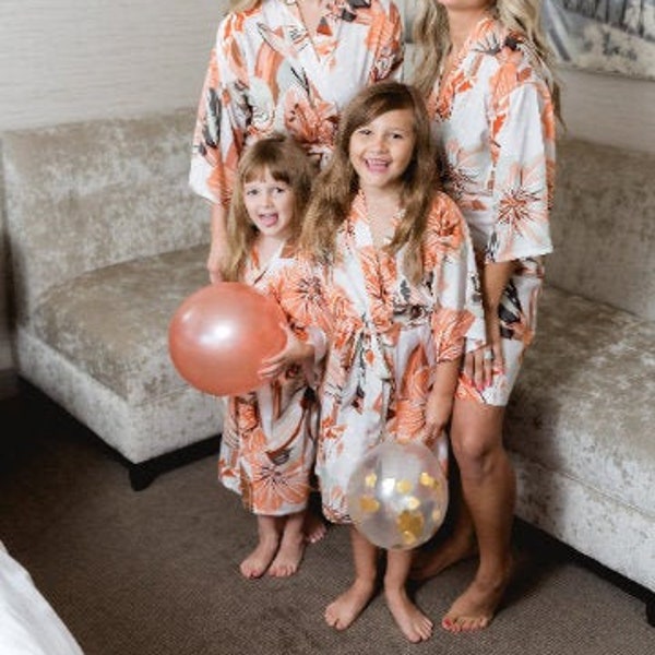 Coral Flower Girl Robes  | Coral Pattern Kids Robe I Girls'  Kimono Robes for Beach, Wedding, Photoshooting, Poolside