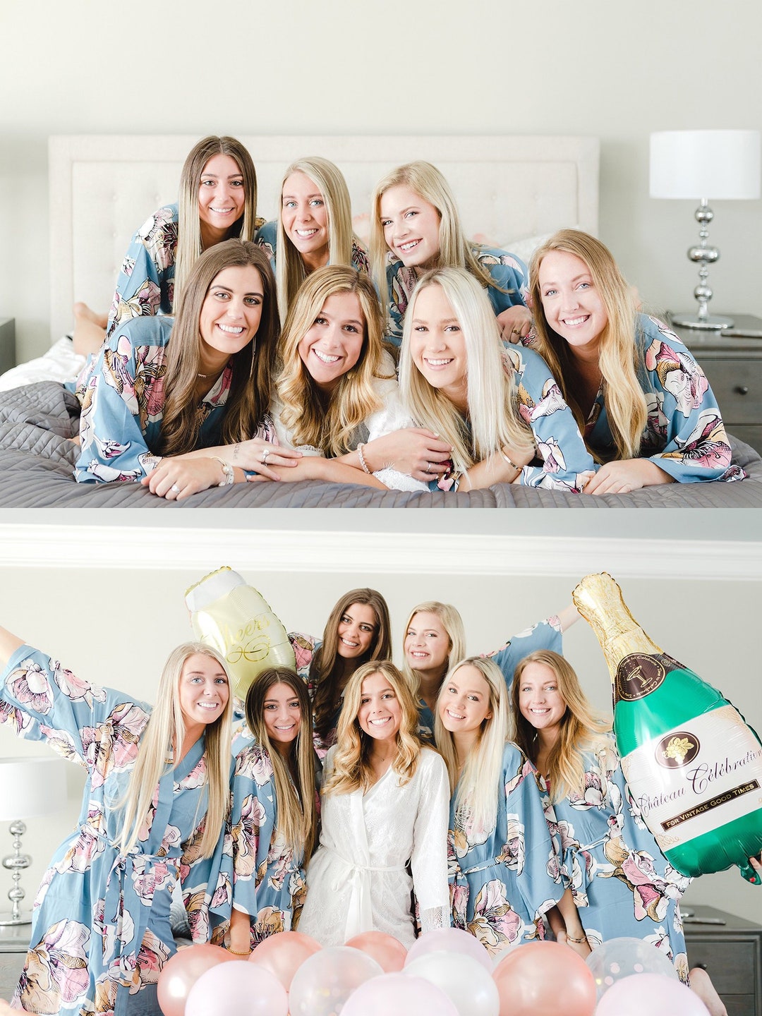 Bridesmaid Robes Dusty Blue Floral Robe Set Bridesmaid Etsy