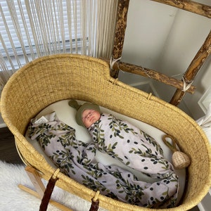 Olive Pattern Mommy Robe  and Matching Swaddle and Baby Hat Sets | Organic Cotton Baby Swaddle Blanket  Olive Maternity Robe
