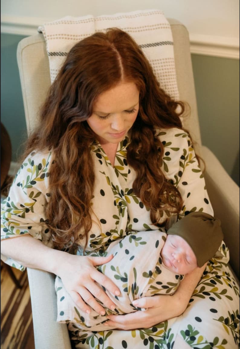 Olive Print Newborn Family Matching Outfits Mommy Robe Baby Etsy