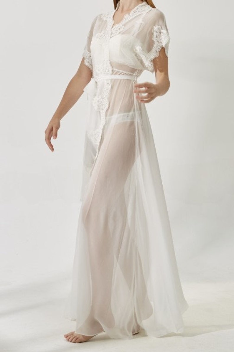 Bridal Long Lace Robe White Sheer Robe for Women Floor Etsy