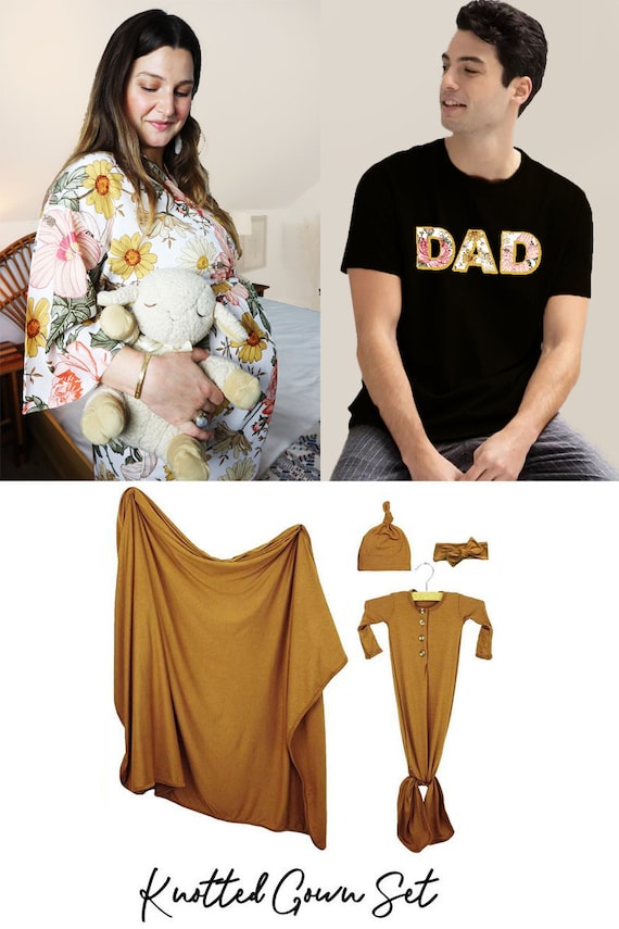 Vintage Garden Family Matching Set: Rayon Robe, Cotton T-Shirt, Baby Swaddle