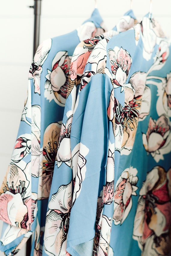 dusty blue floral bridesmaid dress