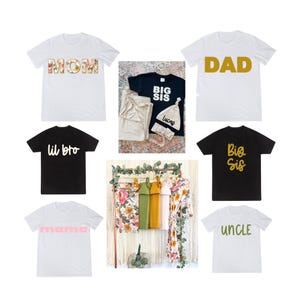 Mommy Robe and Matching Swaddle Hat Headband DAD, Big Bro, Big Sis and Custom text Tshirts and Big Sister Robe