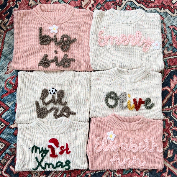 Kids and Adult Sweaters with Names, 100% Cotton Personalized Sweatshirts for Newborn Babies, Toddlers, Mom and Dad Name Sweaters