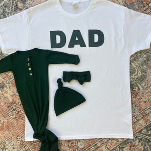 Daddy and Me Matching T-shirt and Baby Knoptted Gown SET I Add-on Matching Color Mommy Robe, Swaddle Blanket, Big Bro / Big Sis T-shirts