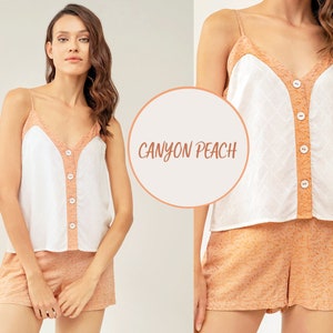 Luxury Sleep Set, Getting Ready  PJ Sets, Bridesmaid Cami and Short Set,  Pajamas for Women, Canyon Peach Color PJs