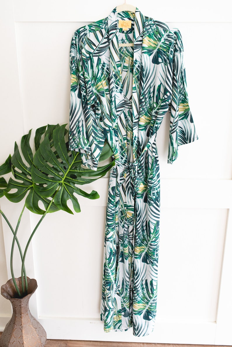 Tropical Leaf Print Robe Bridesmaid Gift Monstera and Palm Etsy Canada