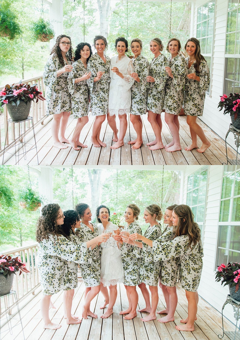 New Design OLIVE LEAF PATTERN Bridesmaid Robes Elegant Wedding Robe Country Wedding Getting Ready Robe Olive Green Robe image 2