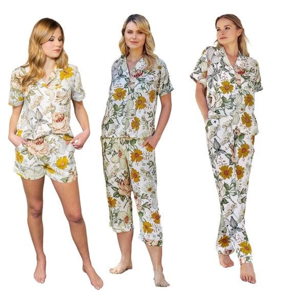 Pajama Sets With Bottom Short, Capri, and Pant Options Floral Vintage Print  Bridesmaid PJ Sets - Etsy