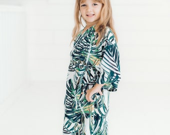 Flower Girl Robe | Kids Robe Tropical Green | Flower Girl Gift | Kid's Robes for age 2-14 | Flower Girl Dresses