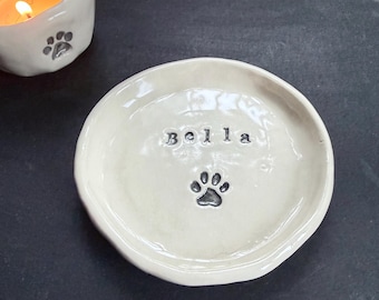 Personalised Paw Print Ceramic Trinket Dish, Handmade Pet Gift, Rustic Home Decor