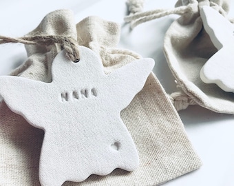 Personalised Clay Angel Christmas Decoration: Hanging Ornament Gift