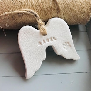 Paw Print Clay Angel Wings, Dog or Cat Remeberance Gift, Pet Sympathy Gift Hanging, Lost Pet Gift, Furry Friend