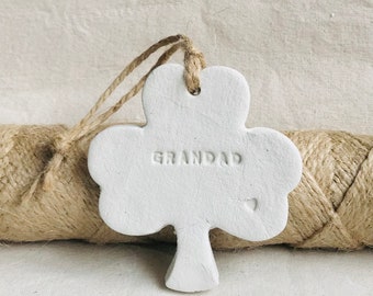 Personalized Clay Shamrock Ornament: Irish Memorial Gift