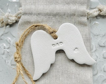 Memorial Personalised Angel Clay Wings, Condolences, Christmas Family Tree Decoration, Mum, Dad, Funeral Keepsake
