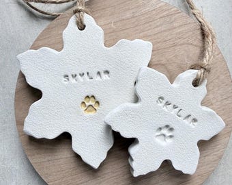 Snowflake Clay Paw Print, Pet Remembrance Ornament, Dog Cat Memorial Gift, Christmas Hanging