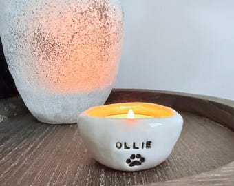 Porta-velas artesanal rústico personalizado em cerâmica com estampa de pata • Castiçal para vela em memória de animais de estimação • Decoração para casa de campo • Presente para amantes de animais