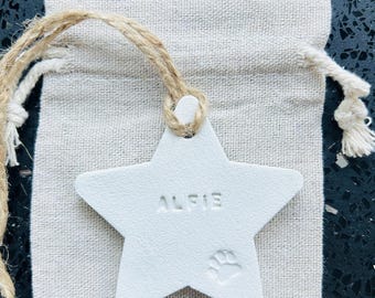 Personalized Paw Print Clay Star: Pet Christmas Tree Ornament