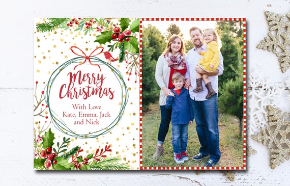 Merry Christmas Christmas Card Template Christmas Card Etsy