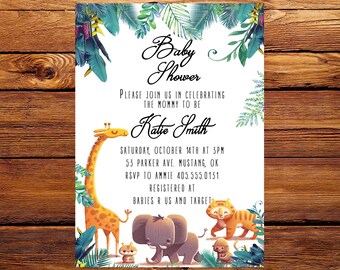 Jungle Baby Shower Invitation, Boy Baby Shower Invite, Safari Baby Shower Invite, Baby Shower Invitation Boy