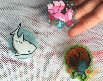 Shark Fox and Beetle Acylic Pins 4cm