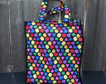 TTRPG Dice Zippered tote bag with pockets