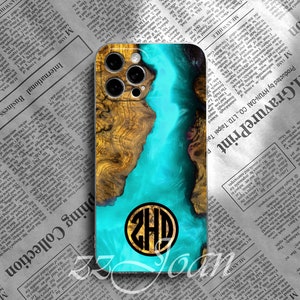 Monogram wood grain resin print iPhone 15 pro max iPhone 14 plus iPhone 13 pro iPhone 12 iPhone 11 pro max iPhone Xs max Xr SE man case gift