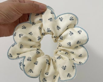 Large Oversized Flower Shaped Cutout Scrunchie, Detailed Frilly Scalloped Hair Tie, Cute Accessory