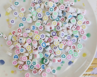 25pc Star Moon Vinyl Heishi Perles, Flower Heart Polymer Clay Disc Beads, Mixed Bracelet Heishi Disc Beads pour la fabrication de bijoux