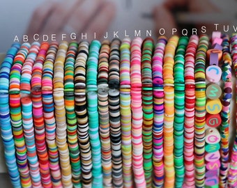 2 Strands - 6mm Clay Bead, Rainbow Heishi Beads, Vinyl Heishi Flat Disc Clay Beads, African Flower Heishi Disk Beads, Bracelet Earring Beads