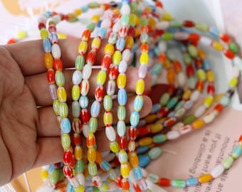 Perlina in vetro Millefiori a 1 filo - Perlina in vetro a strisce ovali - Perlina in vetro Millefiori a filo - Perlina in vetro Murano multicolore Boho - Perlina gioiello Boho