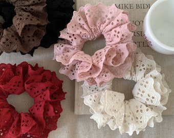 Flower Lace Tirm Scrunchies Hair Tie Large Gingham Cottage Scrunchie,  Hair Ties Cute Ponytail Holder, Mother's Day Gift