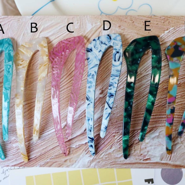 Hair Pin, Tortoise Arch French Hair Pin Comb, Acetate Resin Hair Clasp Comb, Fork Hair Sticks, Chignon Bun Pins, Simple U shape Hair Fork