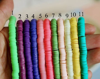2 fili - Perline Heishi, perline di argilla a disco piatto in vinile Heishi da 6 mm, perline di argilla a disco Heishi africane, per creare braccialetti, orecchini, collane, perline Heishi