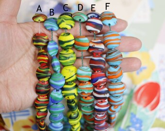 10pcs 15mm Cabochon  Glass Bead, Marble Glass Bead, Swirl Bead, Lampwork Bead, Glass Jewelry Bead, Convex on Both Bead Sides