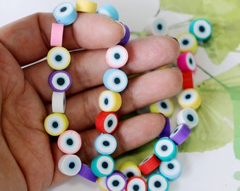 25pcs-10mm Evil Eye Beads Polymer Clay Beads Rainbow Evil Eye Beads Bracelet Beads Jewelry Making Beads