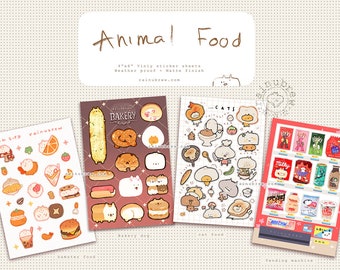 Kawaii Animals x Food || 4"x6" Vinyl Sticker Sheets