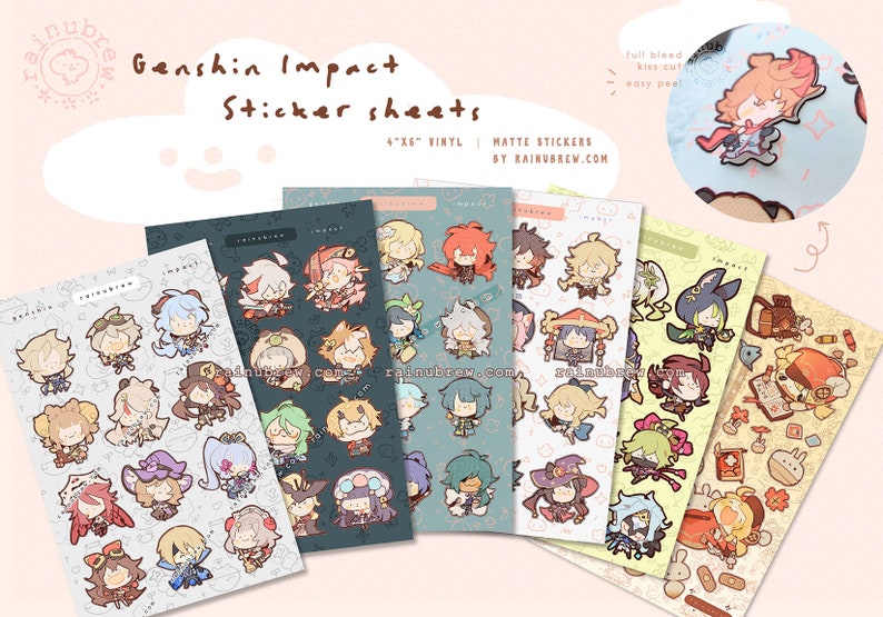 Genshin Impact Vinyl Sticker Sheets White & Teal Collection Etsy