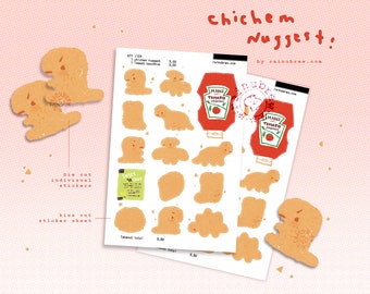 Feuilles d’autocollants Dino Nuggets de nuggets de poulet