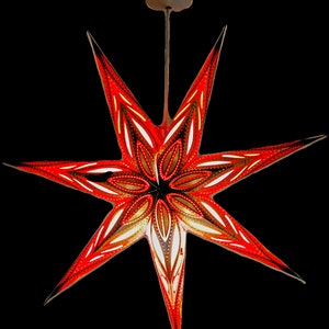 Paper Star 7-Pointed Lantern Lampshade for Decoration, LED, Christmas and various other occasions Large 60 cm Glitter Red Golden