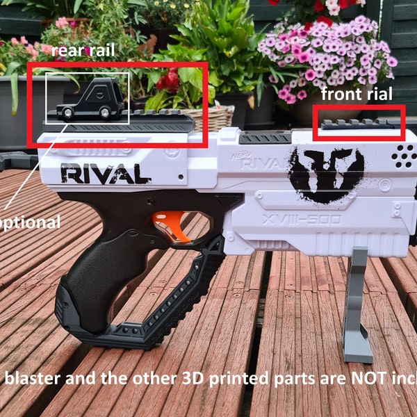 Nerf Rival Kronos Custom rails ... rear and front rail - sight optional - 3D printed parts only… blaster not included