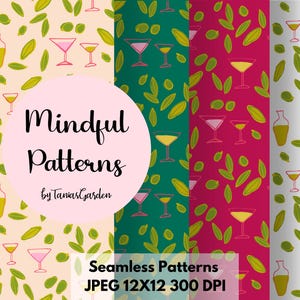Olive Martini Seamless Pattern Set – Cocktail Bar Digital Paper – Instant Download for Fabric, Wallpaper, Party Decor & More