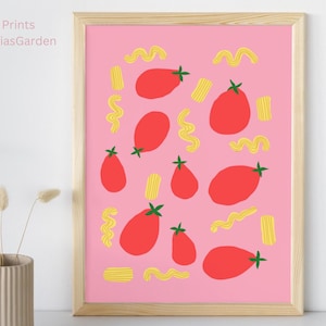 Tomato and Pasta Wall Art Decor – Kitchen Fun Food Print - Digital Download