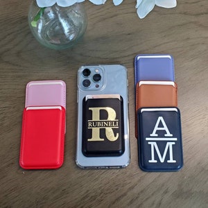 Telefoonkaartportemonnee gepersonaliseerd, 2 creditcardhouders, kaarthouder voor telefoon, magnetisch, MagSafe, veganistisch, kunstleer,